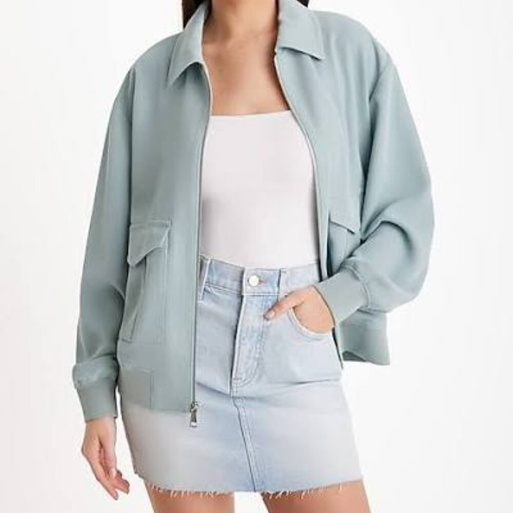 NWT Express Women's Oversized Utility Bomber Jacket light pale sage green Size L